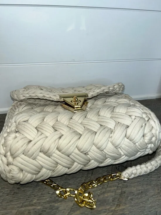 Handmade Luxury Artisan Crochet Flap Bag - Cream/Gold Crossbody Bag - Picture 8 of 8